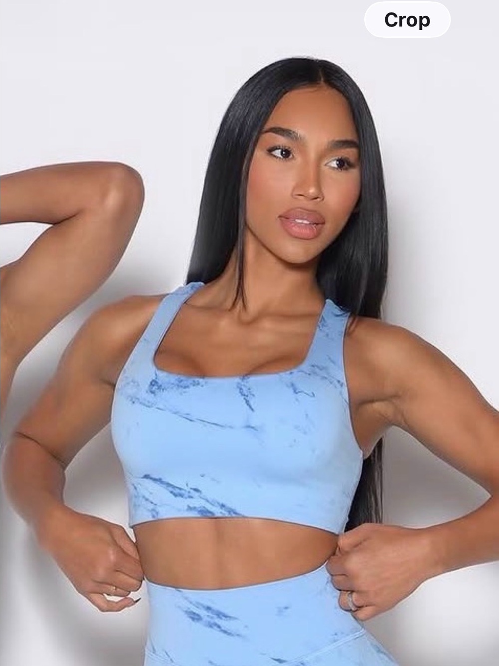 Bombshell Sportswear Blue Marble Square-Neck Sports Bra